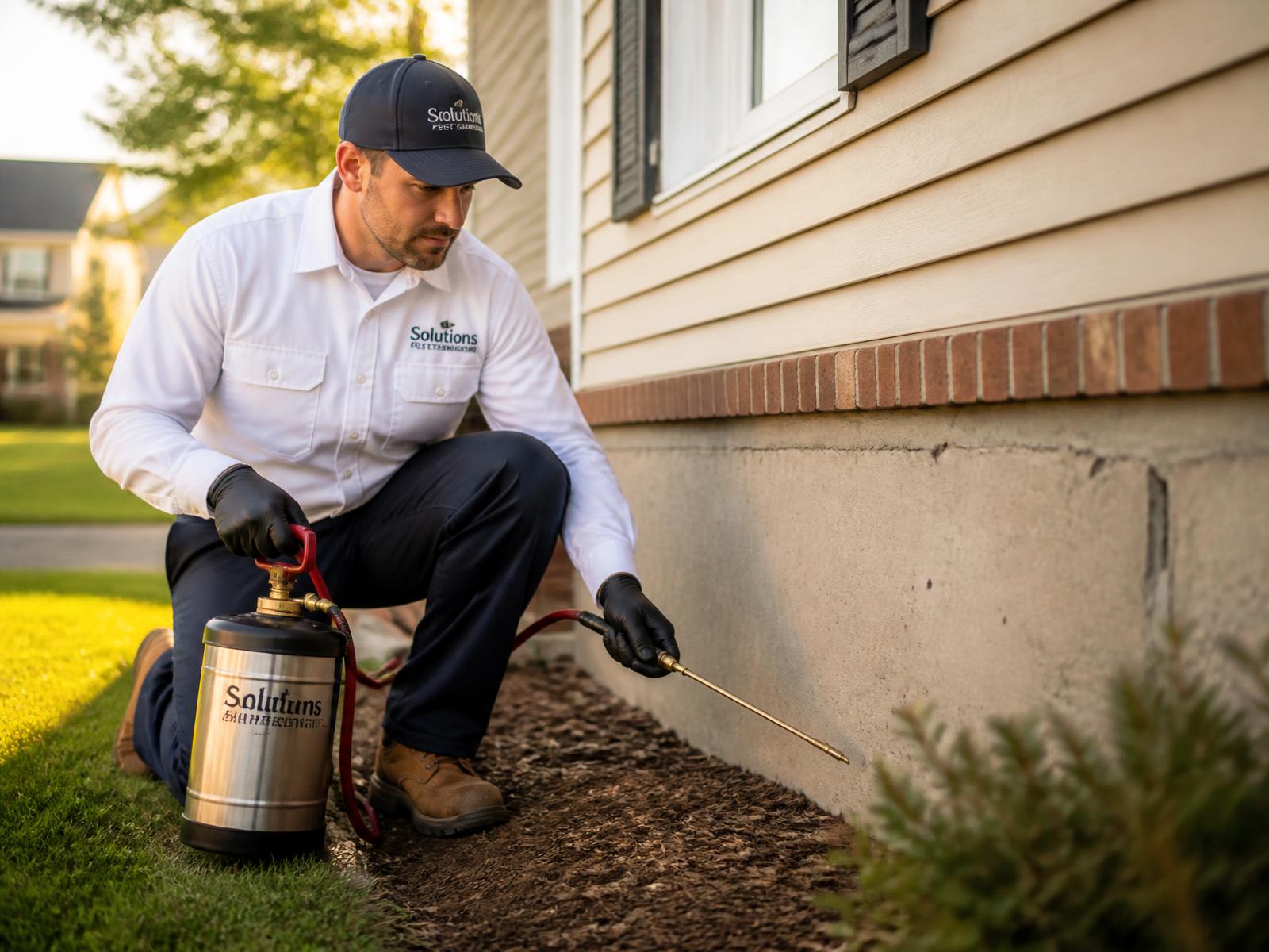 Tranquilli-T technician treating the perimeter of a home's foundation